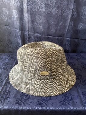 Kangol Herringbone Bucket Hat in Brown and Black-Large